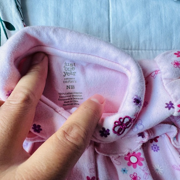 Newborn Bundle Lot of Footie Onesies plaid Floral Shabby chic Pink - Picture 2 of 6